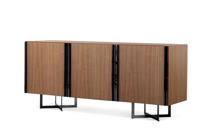 3-türiges Sideboard Profile mit Metallfuß in Chrom Schwarz Ausführung