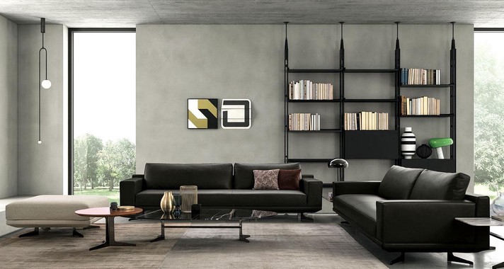 Komplettes Wohnzimmer mit zwei 3-Sitzer-Sofas mit elegantem Einzelsitzkissen
