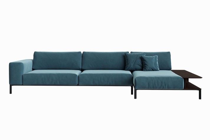 Sofa mit Chaiselongue und integriertem Beistelltisch