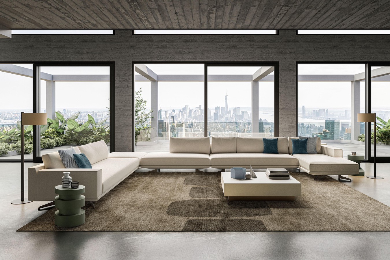 Großes Panorama-Ecksofa mit hohen Füßen aus Metall Blake