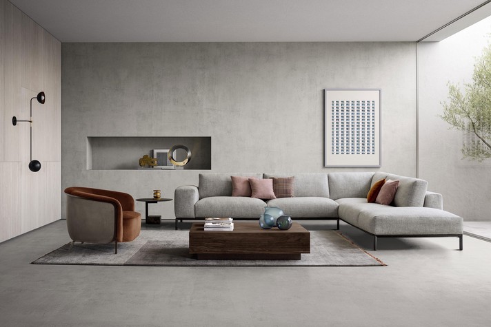 Man-go, modulares Sofa mit hohen Füßen aus Aluminiumdruckguss.