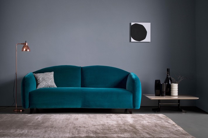 2- oder 3-Sitzer-Retro-Sofa in Samt, Stoff oder Leder