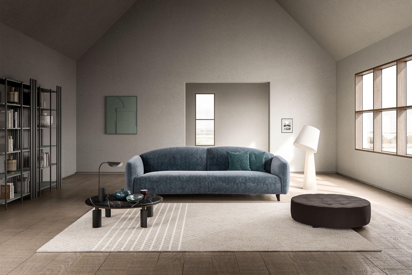  Sofa im Retro-Stil in einem modernen Wohnzimmer