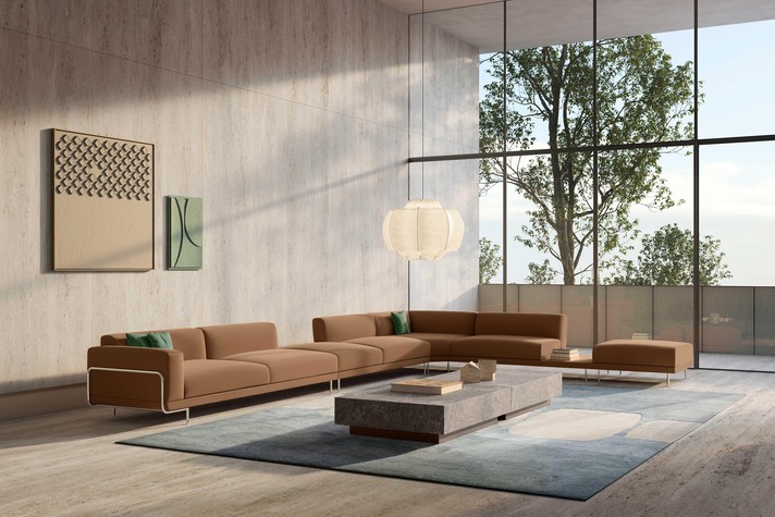 Großes Ecksofa mit einer Armlehne und Endhocker