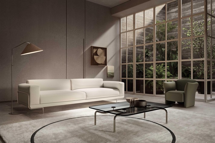 Geradliniges Sofa mit Metallgestell, passend zum Couchtisch Charles