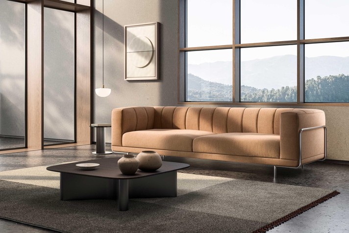 Sofa mit gesteppter Rückenlehne und Metallrohrgestell