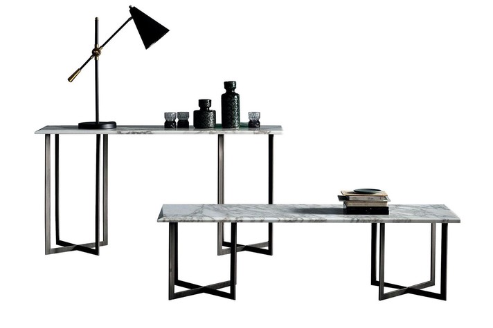 Black chrome cross legs and white Gold Calacatta marble for timeless elegance