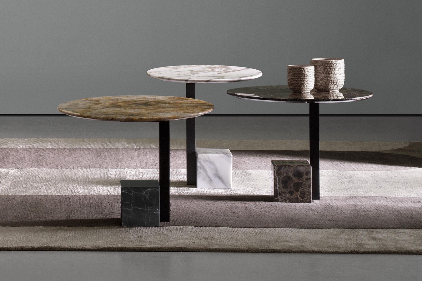 Round metal and marble side table Cubetto is an accent piece to complement sofas or armchairs