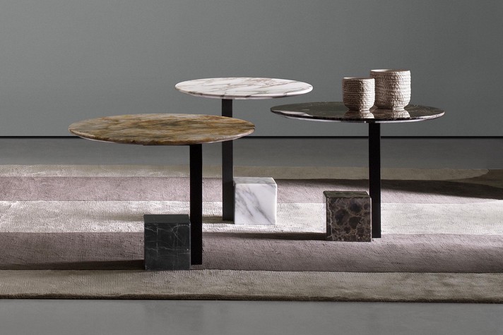 Round metal and marble side table Cubetto is an accent piece to complement sofas or armchairs
