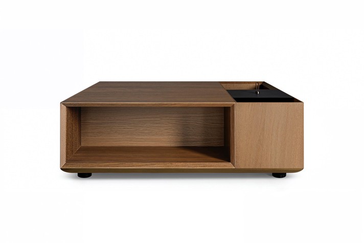 Pop-up storage coffee table with a tray element in MDF, lacquered in the colour anthracite