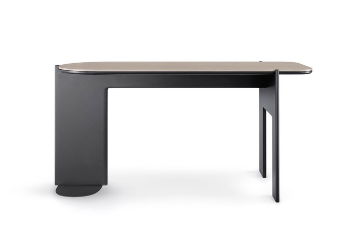Modern, irregular console table for the living room with a top in marble, MDF in RAL colours, or glossy wood