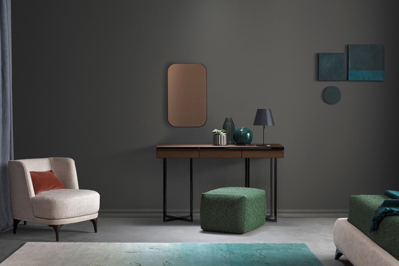 Profile, a luxury console table that works splendidly as a makeup table for a stylish bedroom