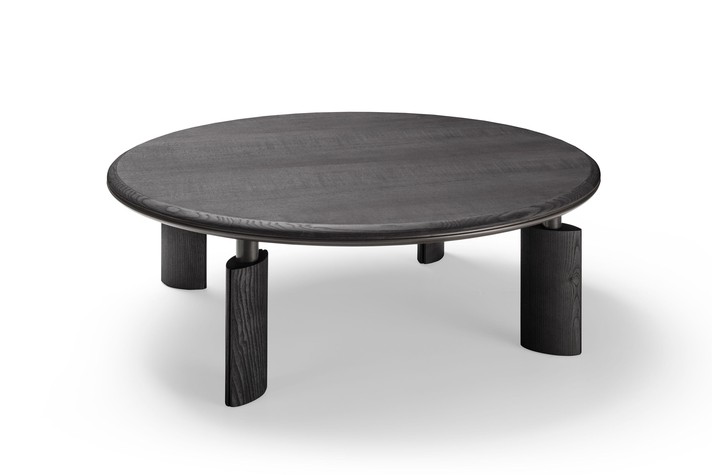 Round low table with wooden top and legs