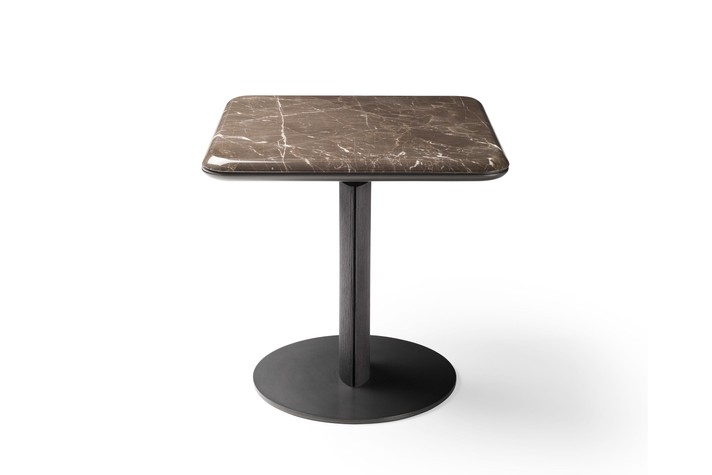 Square end table with marble top and central base