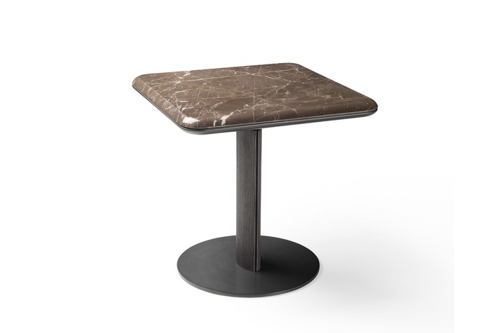 Square end table with marble top and central base