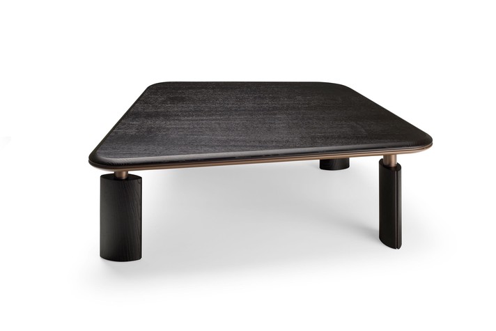 Asymmetrical square coffee table with wooden top and legs