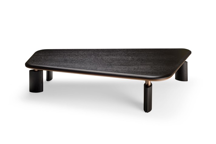 Asymmetrical rectangular coffee table with wooden top and legs