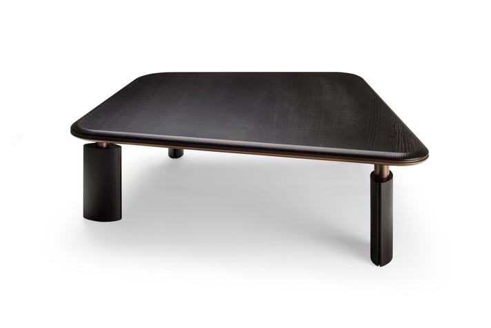 Asymmetrical square coffee table with wooden top and legs