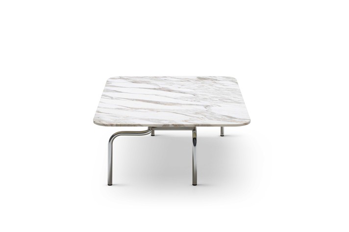 Rectangular coffee table with marble top and tubular metal legs