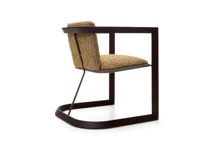 Armchair with a cut and shaped wooden structure, inspired by nautical design
