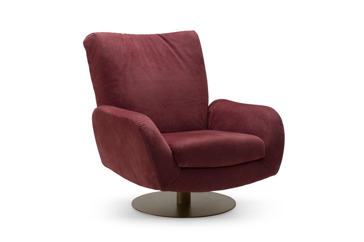 Relaxing armchair with a contemporary design on a round swivel base