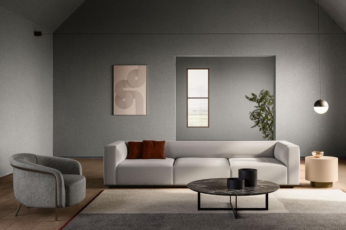 Ring armchair combined with Blunt coffee table