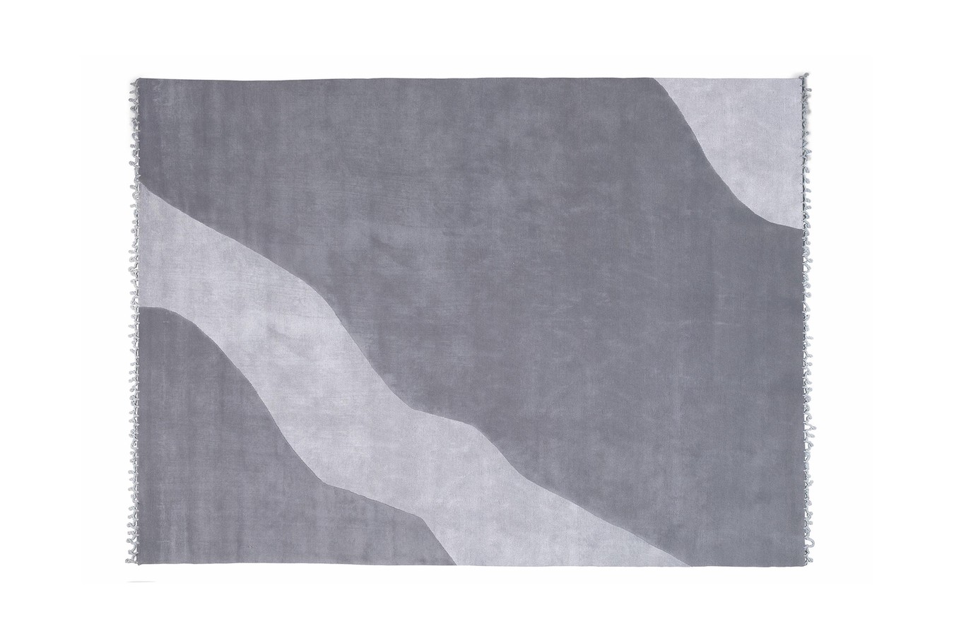 Rectangular hand-knotted short pile wool and viscose rug available in grey, beige and taupe 
