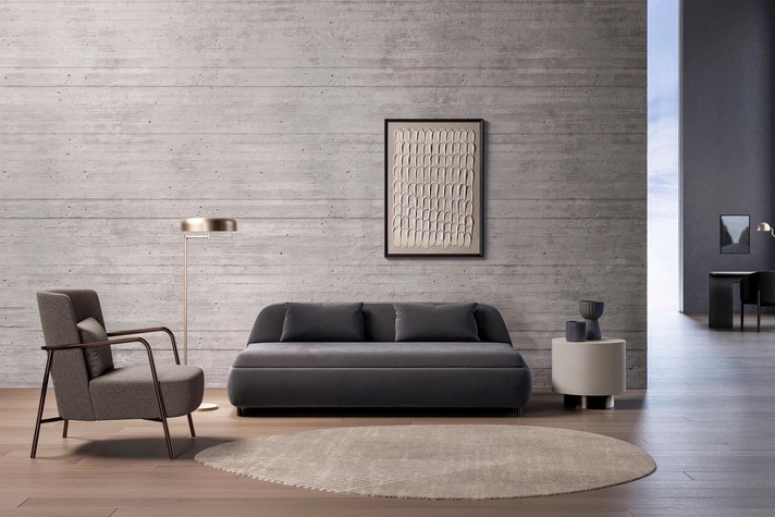 Sofa without armrests which can be converted into a small or standard double bed