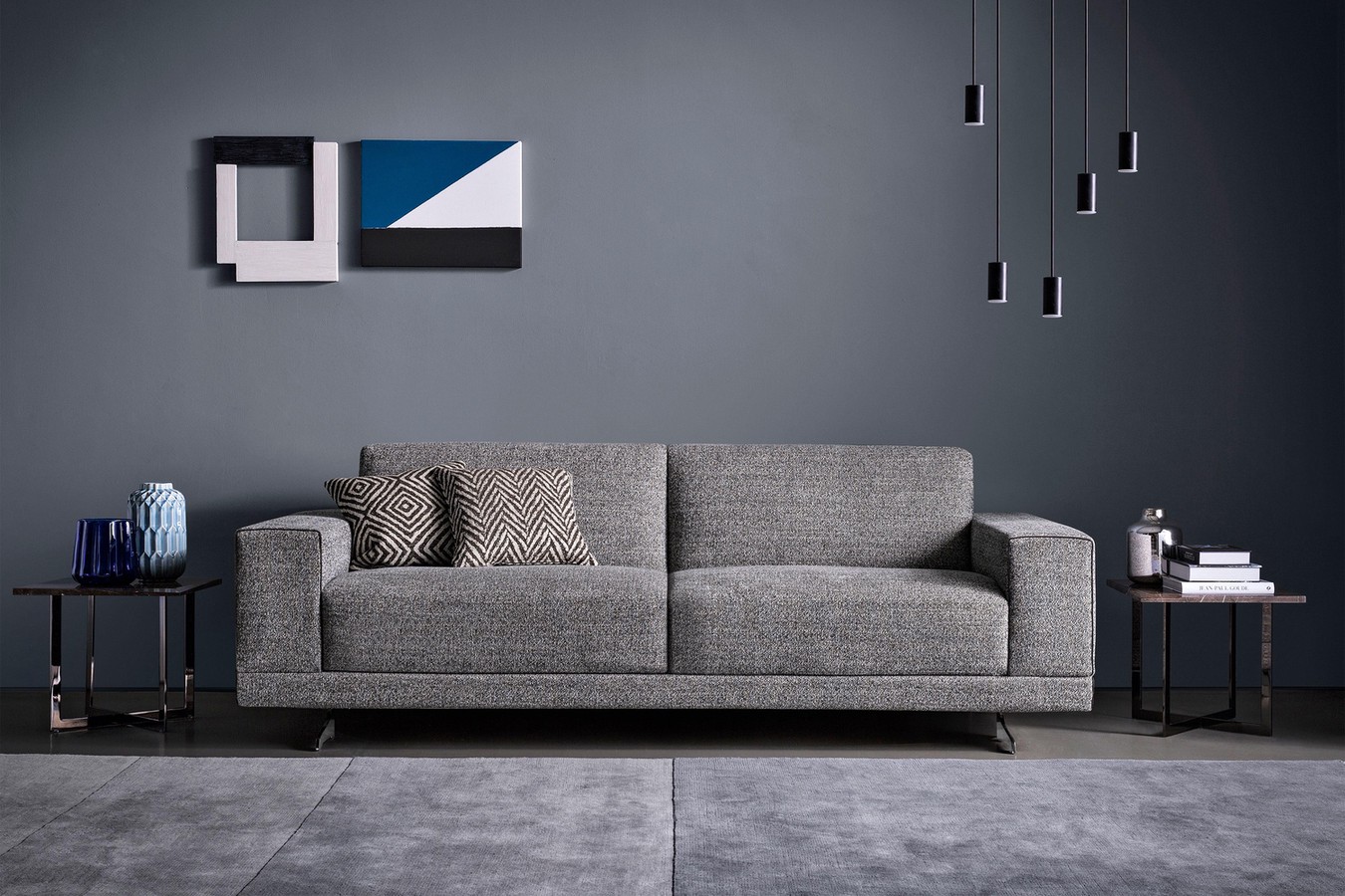 Sectional sofa bed with chrome sled legs