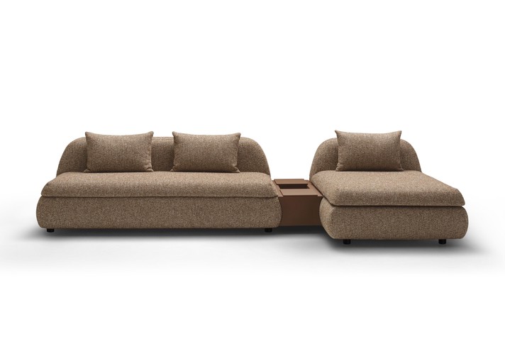 Linear sofa bed featuring a chaise longue and magazine storage table Apollo