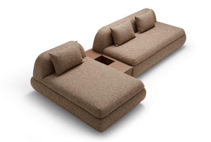 Sofa with chaise longue and semi-open storage table
