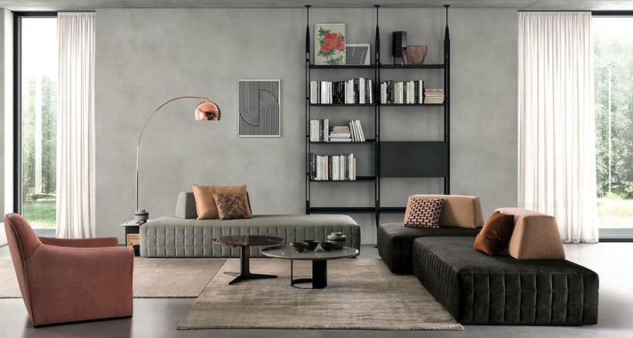 Composition with a 3-seater and an asymmetrical 3-4-seater