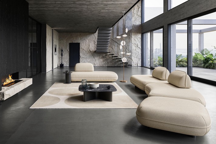 Sofa with linear modules and movable backrests