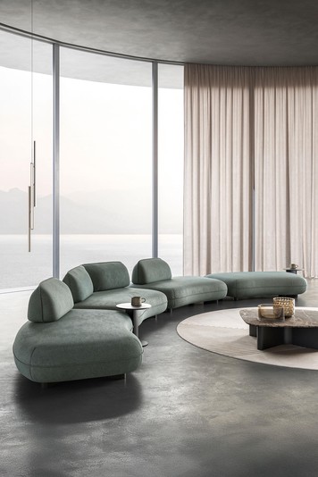 Original curved modular sofa with and without movable backrest cushions