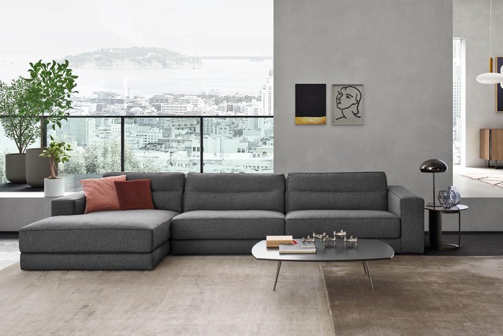 Sofa with chaise longue available in various widths
