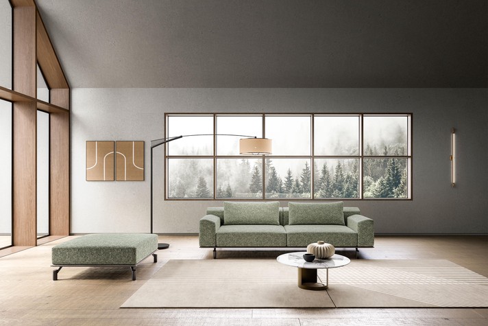 2-seater linear sofa with matching ottoman