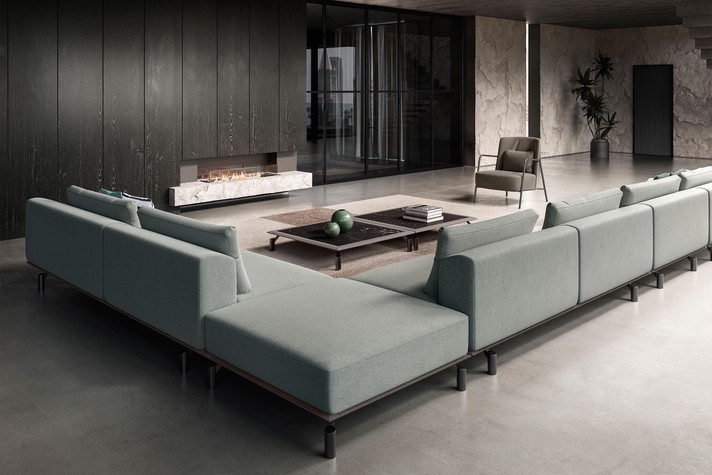 Back view of the sofa, detail of the open corner element element