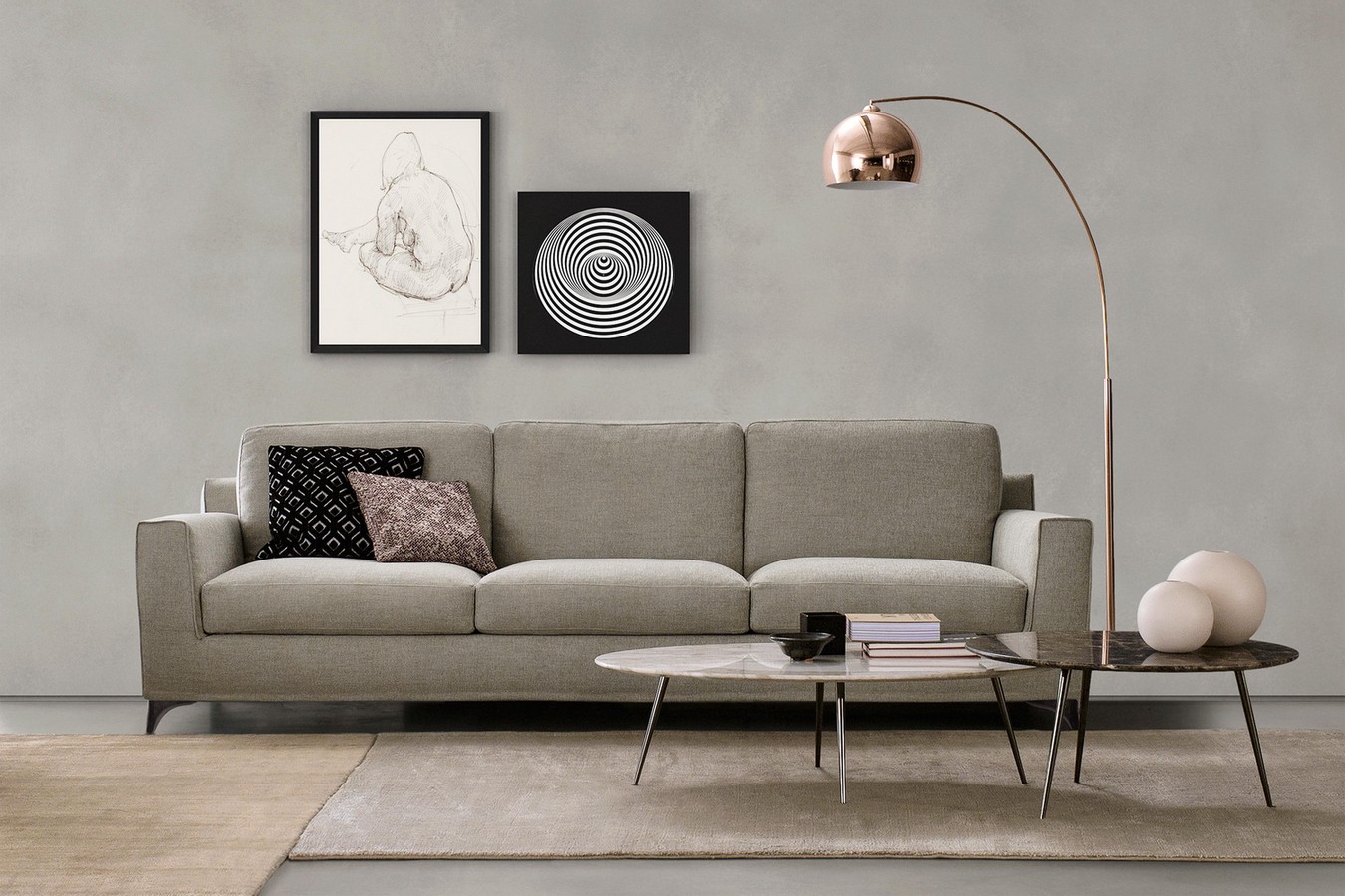 Modern square arm sofa with a contemporary mid-century flair