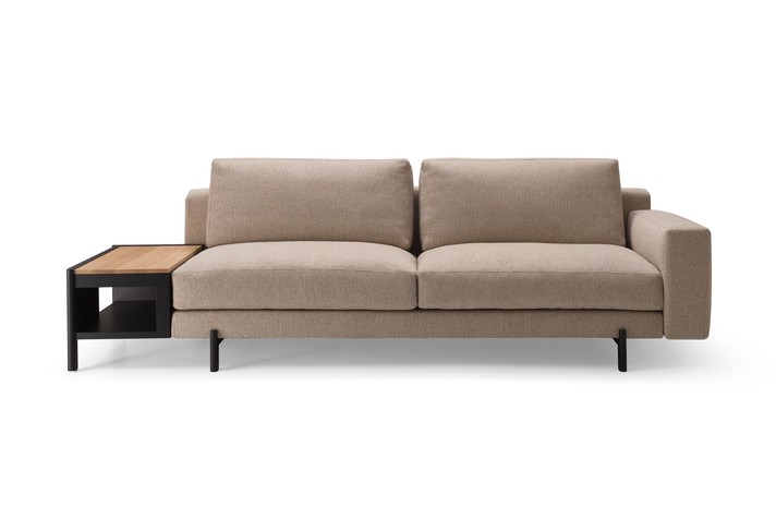 Configuration example: linear sofa with one armrest and a side table with a storage compartment
