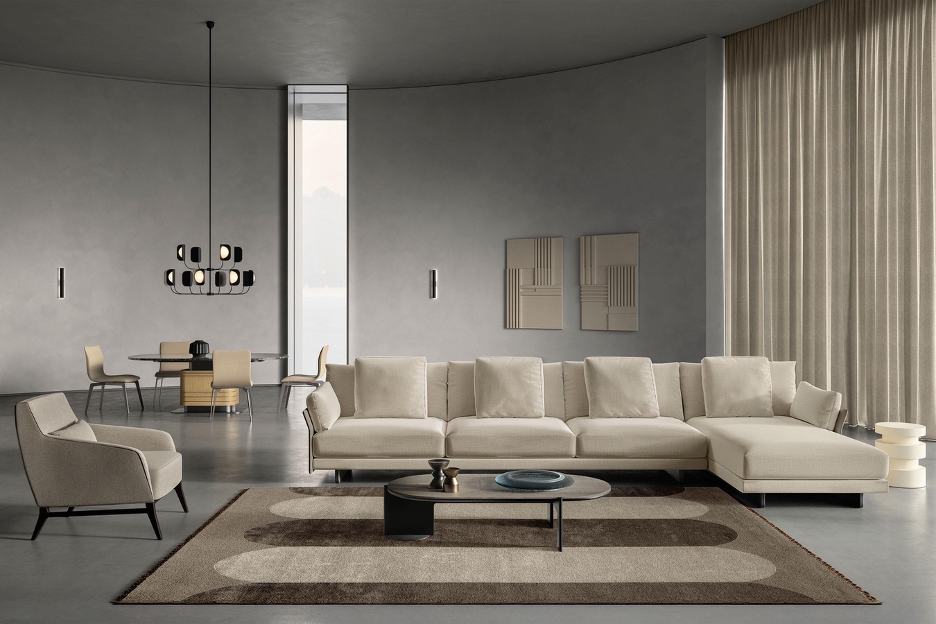Linear sofa with narrow armrests Murphy