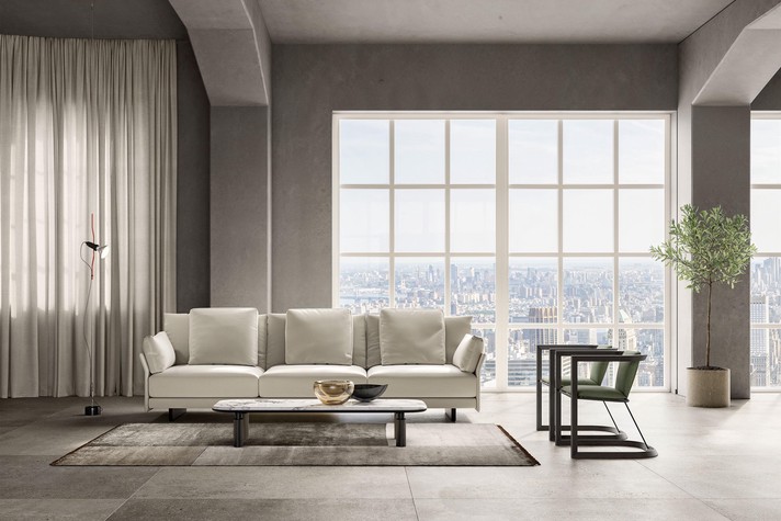 2/3-seater sofa with feather cushions and tall feet