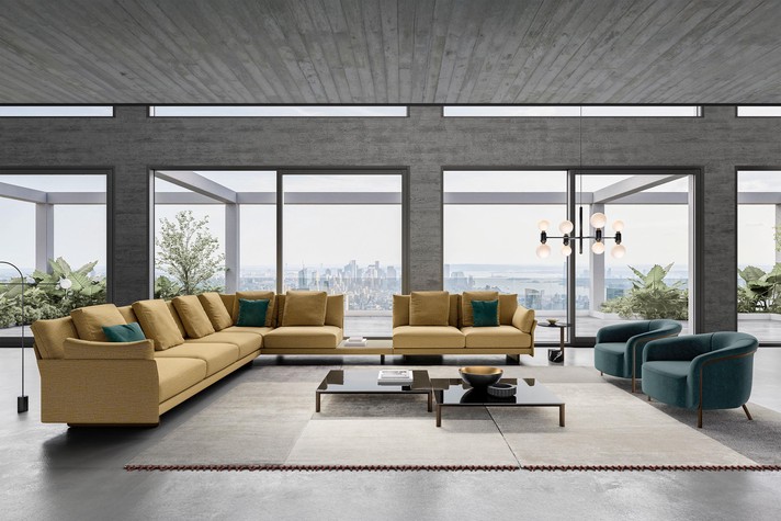 Modular corner sofa in the middle of the living room