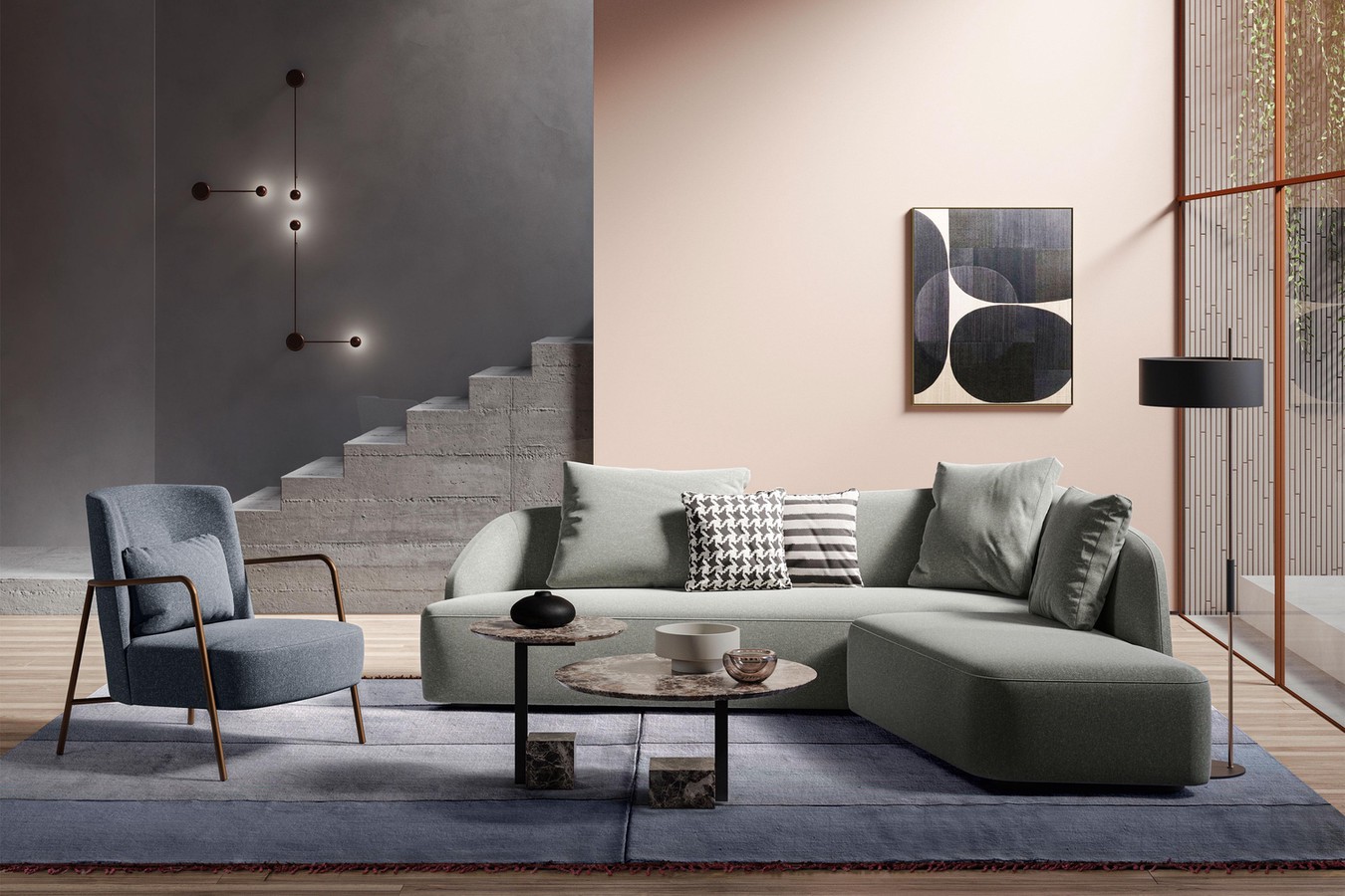 Modern curved designer sofa with asymmetrical backrest Sound