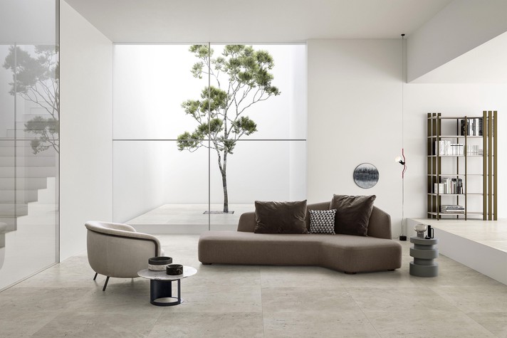 Asymmetrical sofa with a sleek design