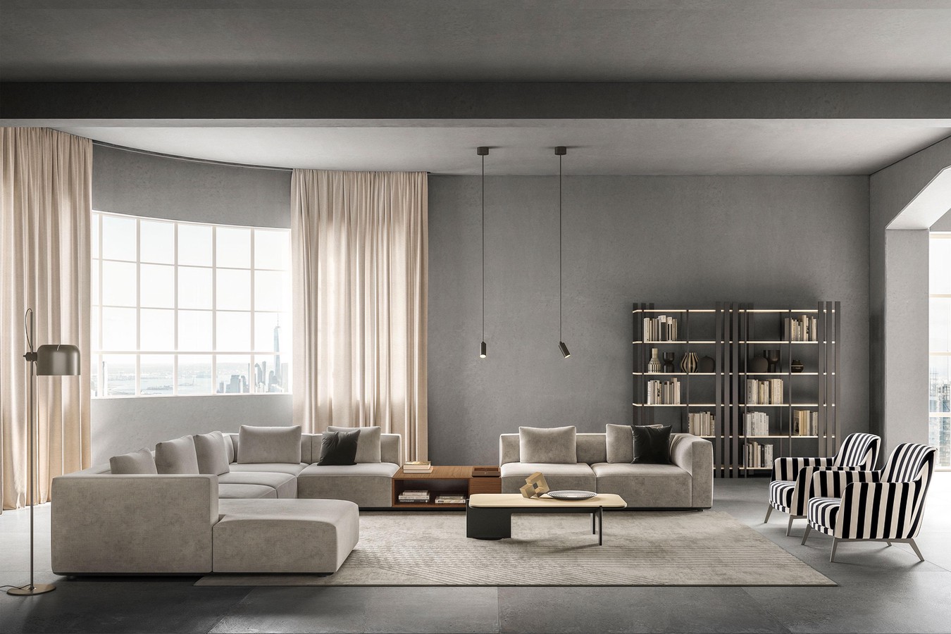 Modular sofa with a low backrest and large seats Pop-Up