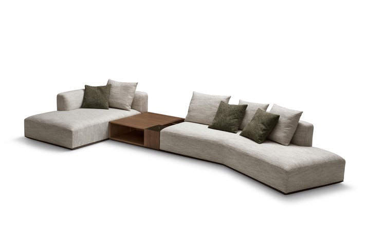 Configuration example: L-shaped sofa with a peninsula, storage side table and open end