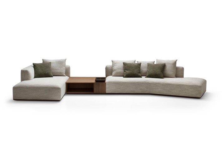 Configuration example: original L-shaped sofa with a central coffee table and shaped terminal