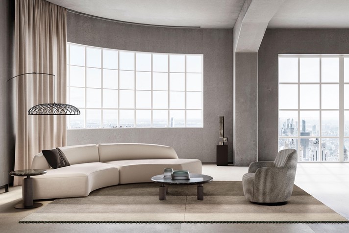 Modern sofa with a sinuous backrest, semi circle model
