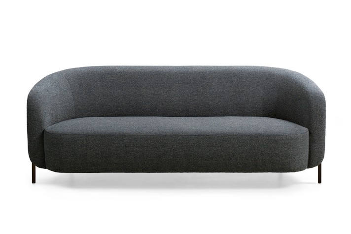 Curved back 2 / 3 seater sofa with single-cushion seat and slender metal legs