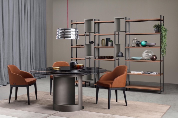 Open-back metal frame bookcase with wood shelves and cubes
